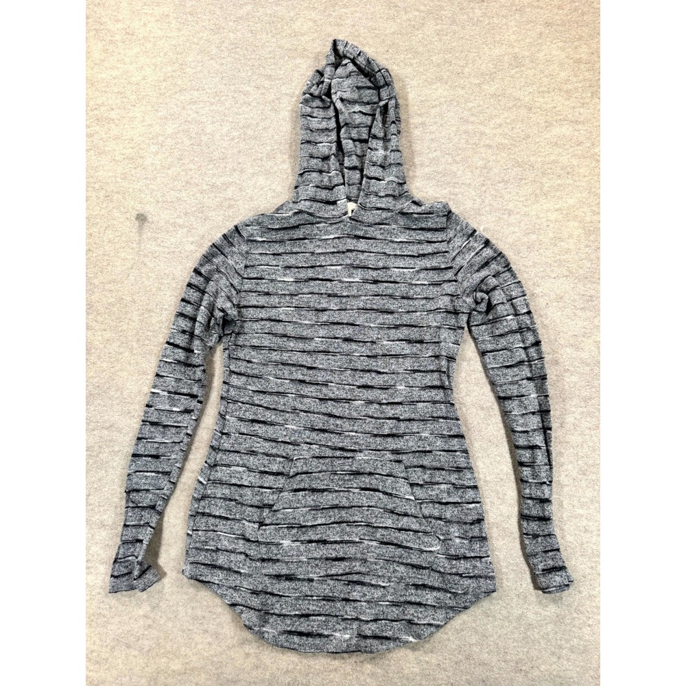 Ultra Flirt Womens Knit Hoodie Medium Heather Gray Striped Pullover RK37368
